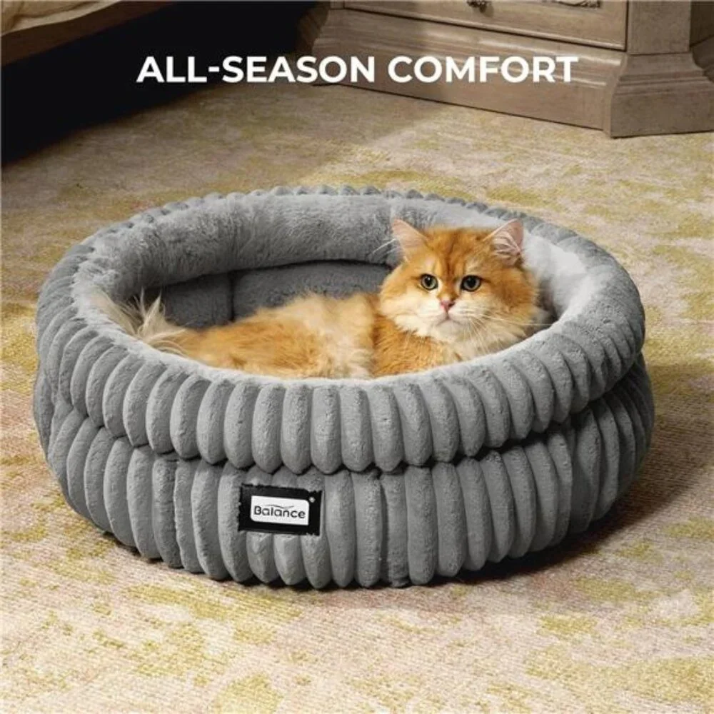 Washable Round Cat Beds for Indoor Cats, Super Soft